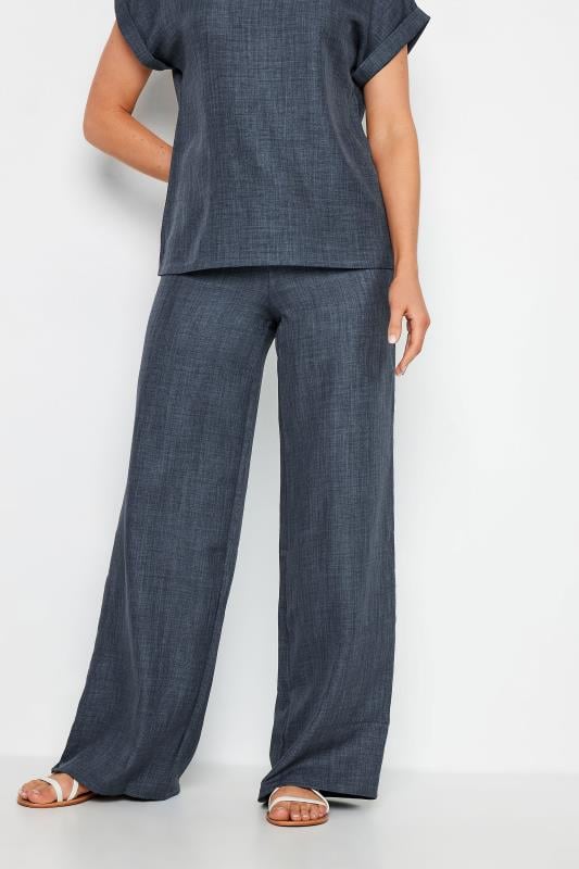 Evans LTS Tall Navy Blue Textured Wide Leg Trousers