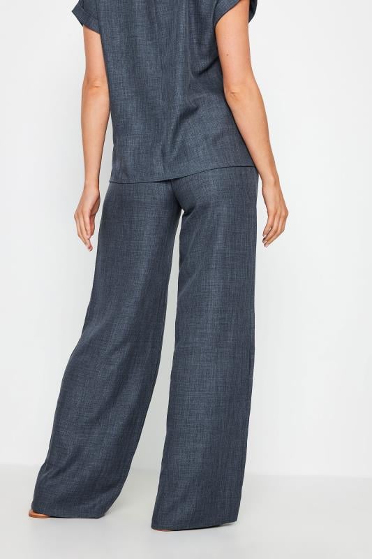 Evans LTS Tall Navy Blue Textured Wide Leg Trousers