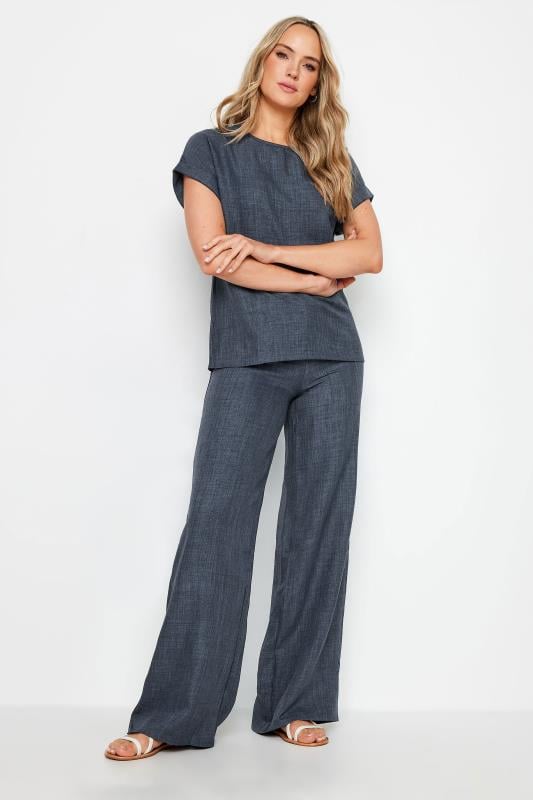 evans LTS Tall Navy Blue Textured Wide Leg Trousers