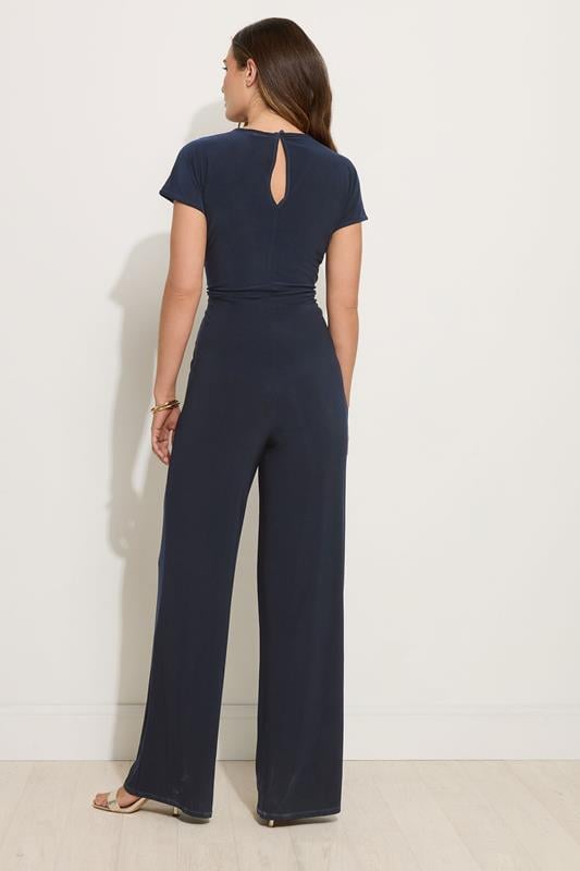 Evans LTS Tall Navy Blue Twist Front Wide Leg Jumpsuit