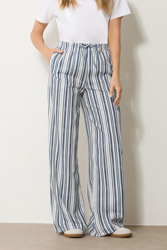 Evans LTS Tall Navy Blue & White Striped Wide Leg Trousers