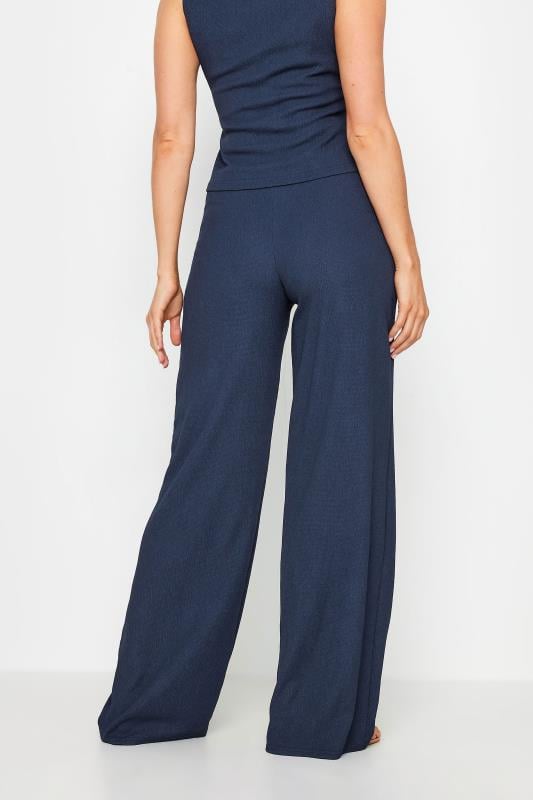 Evans LTS Tall Navy Blue Wide Leg Textured Trousers