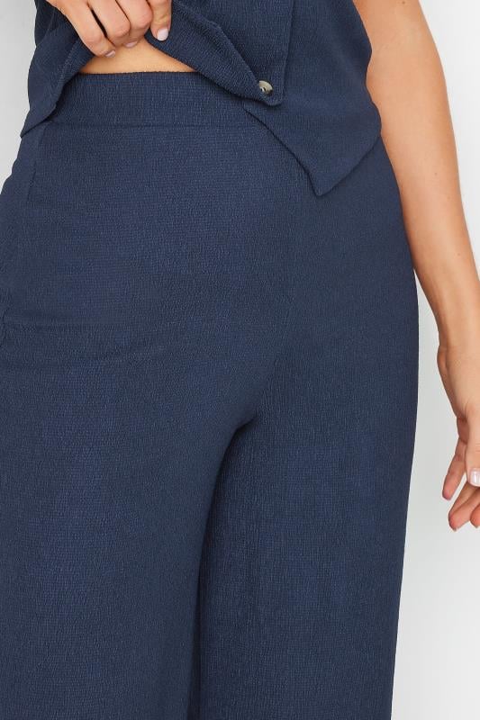 Evans LTS Tall Navy Blue Wide Leg Textured Trousers