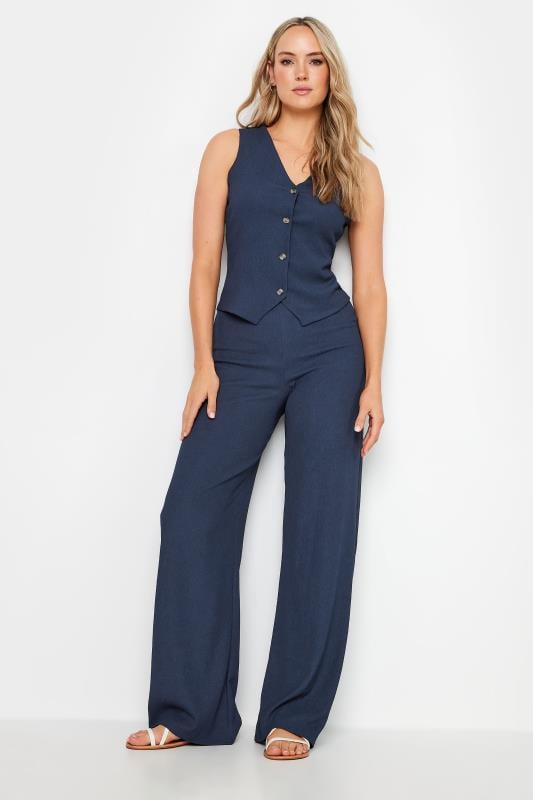 evans LTS Tall Navy Blue Wide Leg Textured Trousers