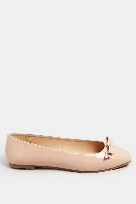 Evans LTS Tall Nude Patent Bow Square Toe Flats In Standard Fit