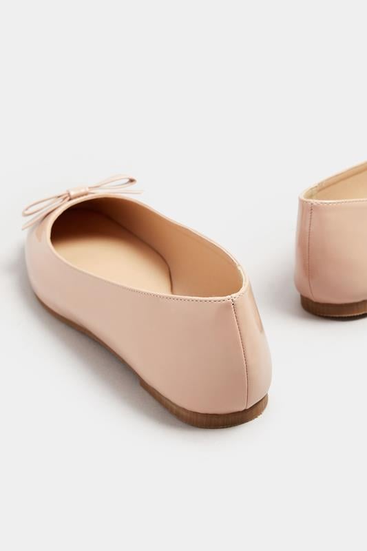 Evans LTS Tall Nude Patent Bow Square Toe Flats In Standard Fit