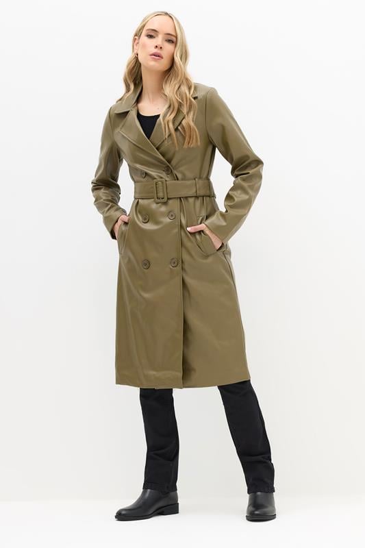 Evans LTS Tall Olive Green Faux Leather Trench Coat