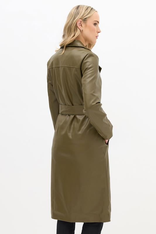 Evans LTS Tall Olive Green Faux Leather Trench Coat