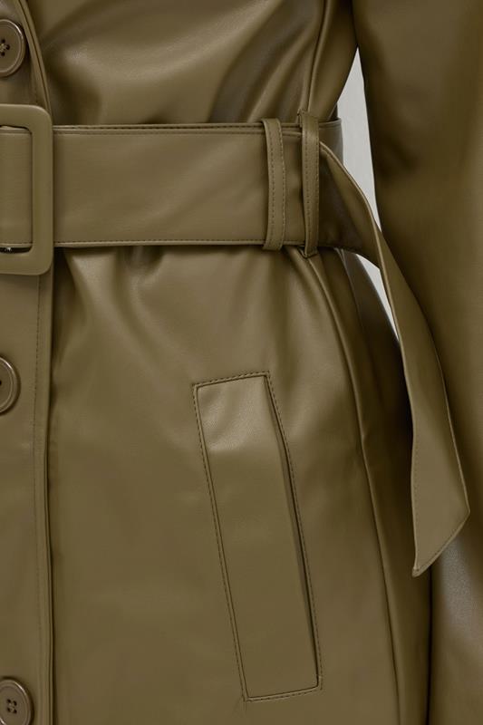 Evans LTS Tall Olive Green Faux Leather Trench Coat