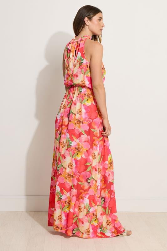 Evans LTS Tall Orange Tropical Floral Halter Neck Maxi Dress