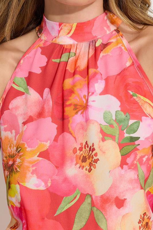 Evans LTS Tall Orange Tropical Floral Halter Neck Maxi Dress