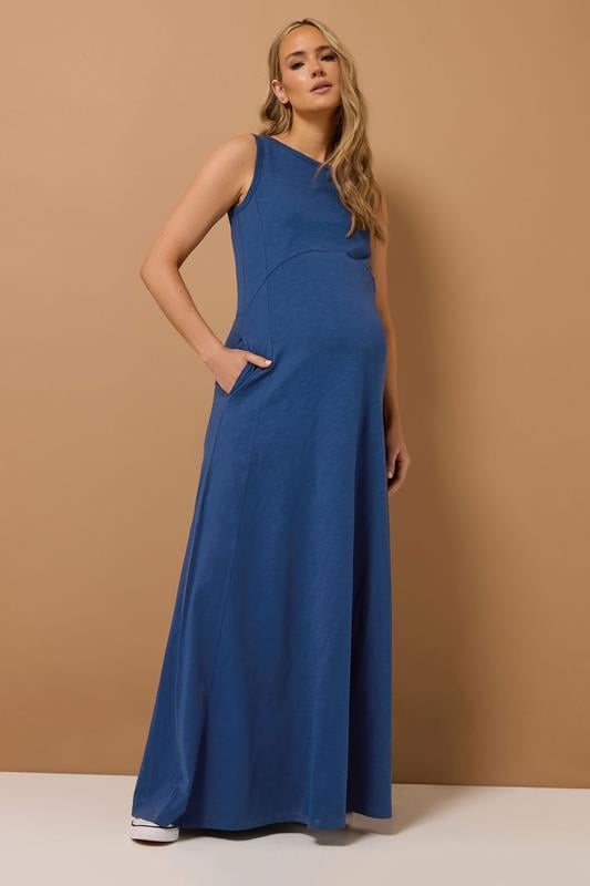 Evans LTS Tall Premium Maternity Navy Blue Cotton Vest Maxi Dress