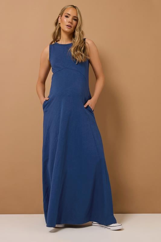 Evans LTS Tall Premium Maternity Navy Blue Cotton Vest Maxi Dress