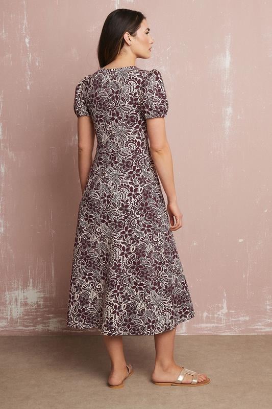 Evans LTS Tall Purple Floral Puff Sleeve Midi Dress