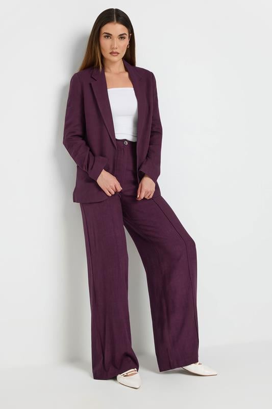 Evans LTS Tall Purple Linen Pleated Wide Leg Trousers