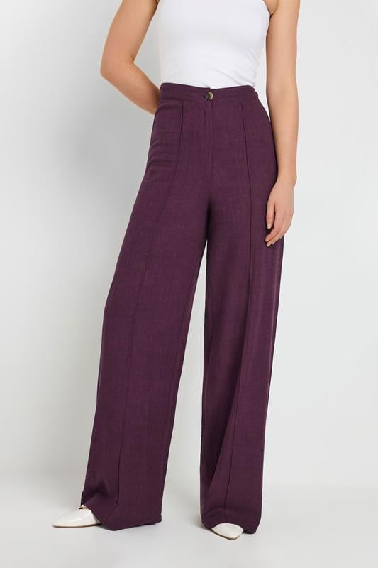 Evans LTS Tall Purple Linen Pleated Wide Leg Trousers