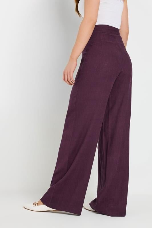 Evans LTS Tall Purple Linen Pleated Wide Leg Trousers