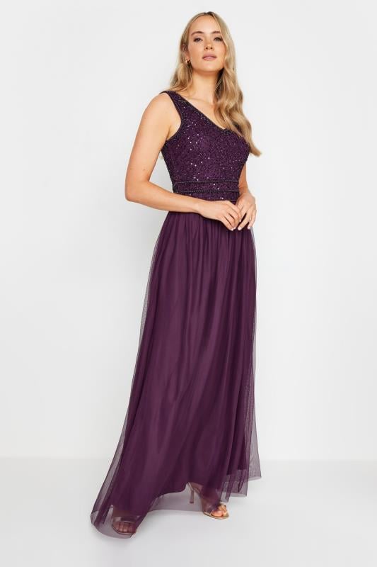 Evans LTS Tall Purple Sequin Hand Embellished Maxi Dress