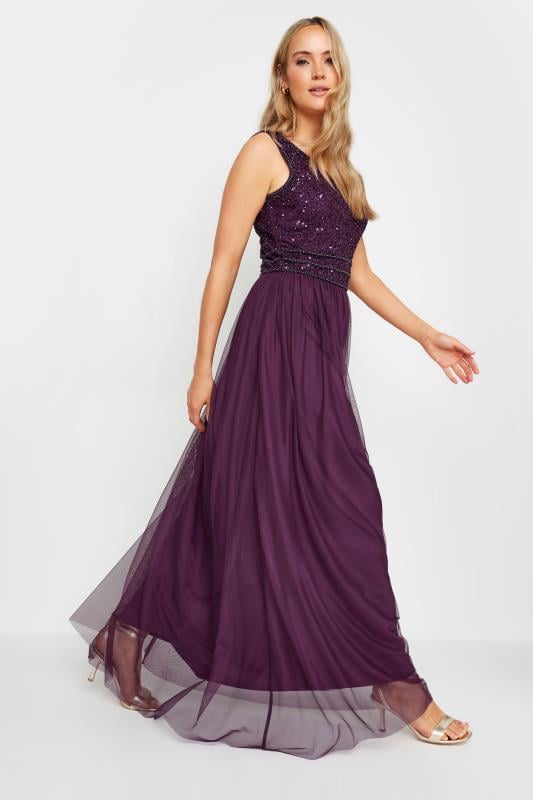 evans LTS Tall Purple Sequin Hand Embellished Maxi Dress