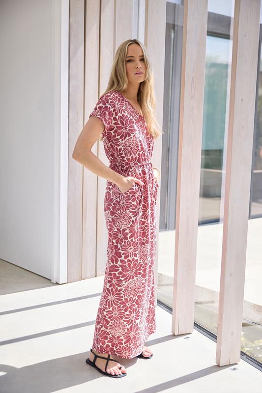 evans LTS Tall Red Cotton Floral Print Drawstring Maxi Dress