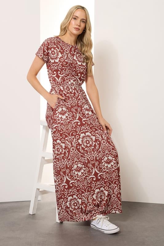 Evans LTS Tall Red Floral Paisley Shirred Waist Maxi Dress