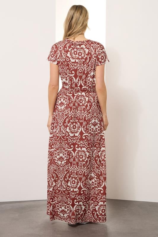 Evans LTS Tall Red Floral Paisley Shirred Waist Maxi Dress