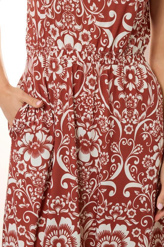 Evans LTS Tall Red Floral Paisley Shirred Waist Maxi Dress