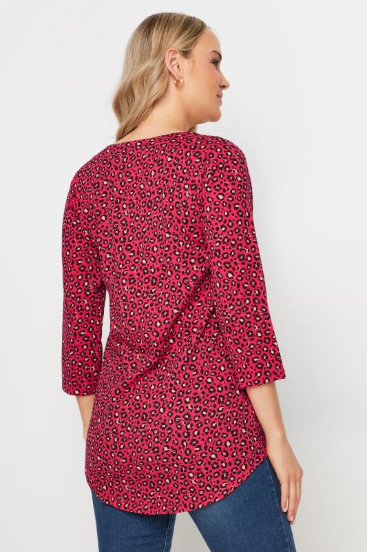 Evans LTS Tall Red Leopard Print Pintuck Button Henley Top