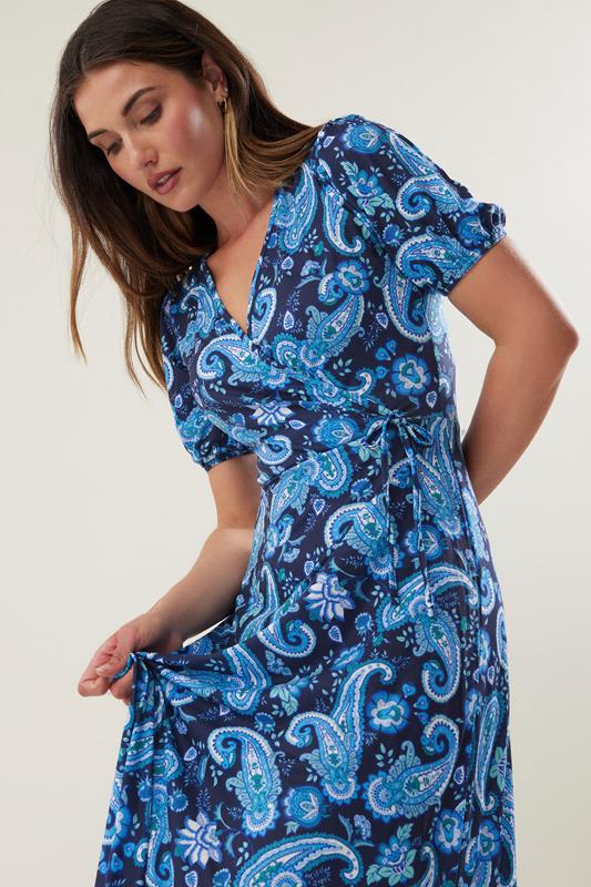 Evans LTS Tall Royal Blue Floral Paisley Print Wrap Maxi Dress