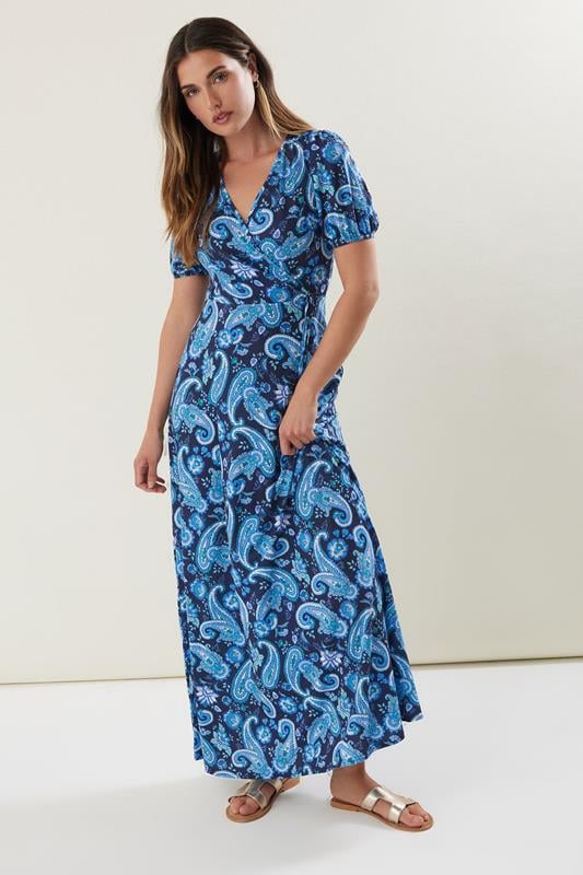 evans LTS Tall Royal Blue Floral Paisley Print Wrap Maxi Dress