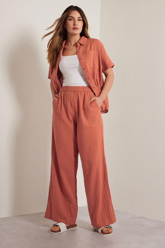 Evans LTS Tall Rust Orange Cotton Cheescloth Wide Leg Trousers
