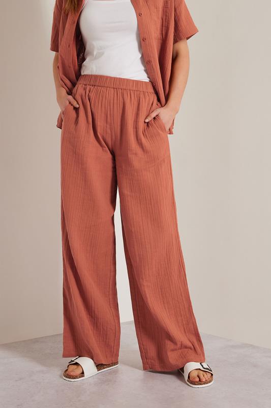 Evans LTS Tall Rust Orange Cotton Cheescloth Wide Leg Trousers