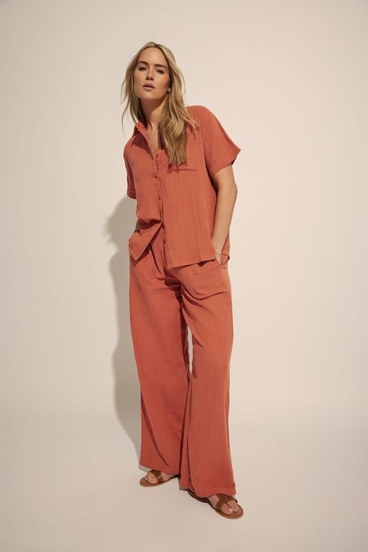 evans LTS Tall Rust Orange Cotton Cheescloth Wide Leg Trousers