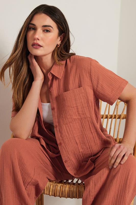 Evans LTS Tall Rust Orange Cotton Cheesecloth Short Sleeve Shirt