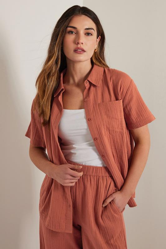 Evans LTS Tall Rust Orange Cotton Cheesecloth Short Sleeve Shirt