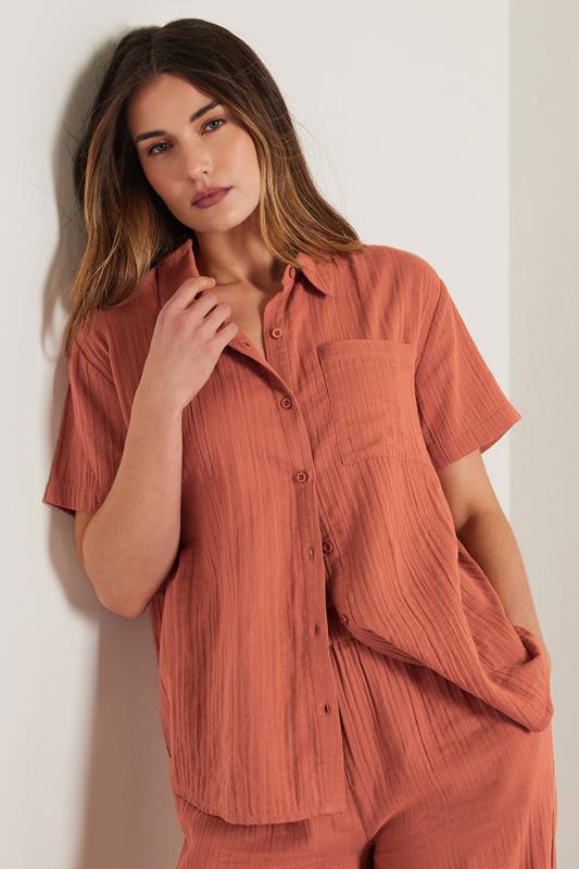 Evans LTS Tall Rust Orange Cotton Cheesecloth Short Sleeve Shirt