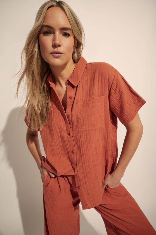 evans LTS Tall Rust Orange Cotton Cheesecloth Short Sleeve Shirt