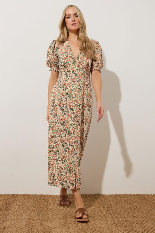 Evans LTS Tall Rust Orange Ditsy Floral Tea Maxi Dress