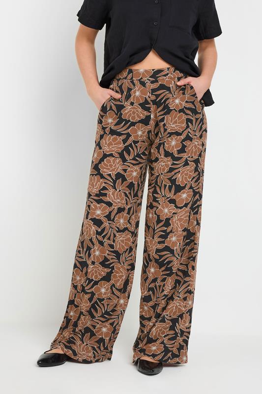 Evans LTS Tall Rust Orange Floral Print Wide Leg Trousers