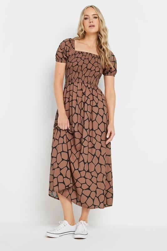 Evans LTS Tall Rust Orange Giraffe Shirred Midi Dress