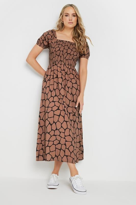 evans LTS Tall Rust Orange Giraffe Shirred Midi Dress