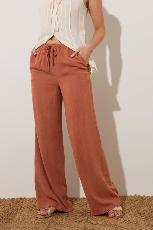 Evans LTS Tall Rust Orange Linen Tie Waist Trousers
