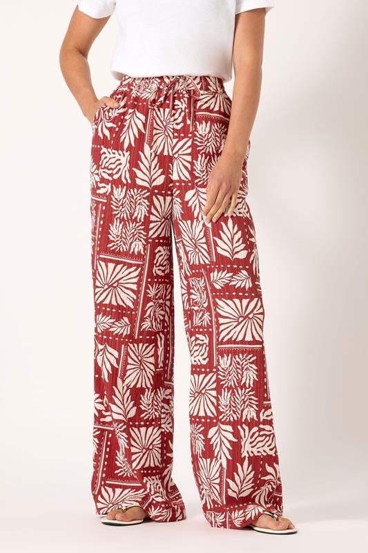 Evans LTS Tall Rust Orange Palm Print Wide Leg Trousers