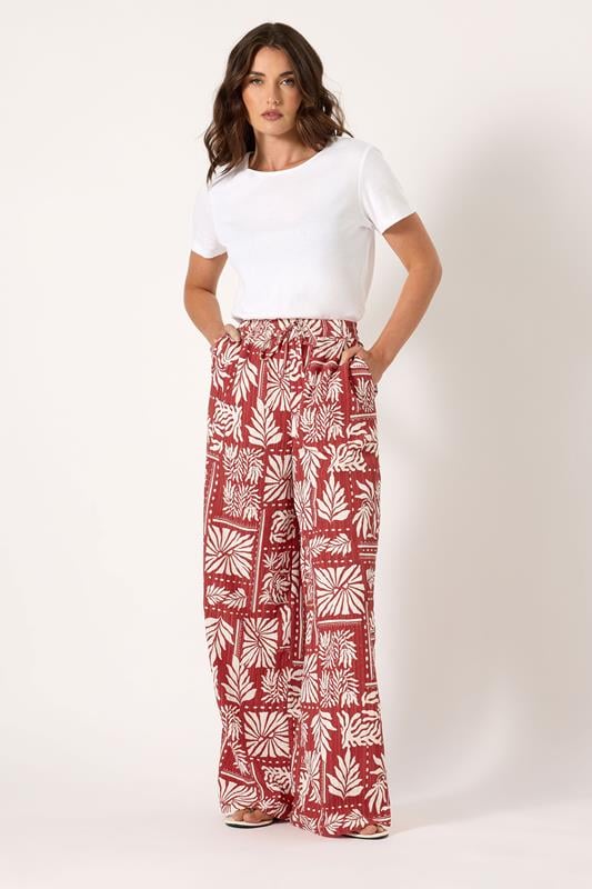 evans LTS Tall Rust Orange Palm Print Wide Leg Trousers