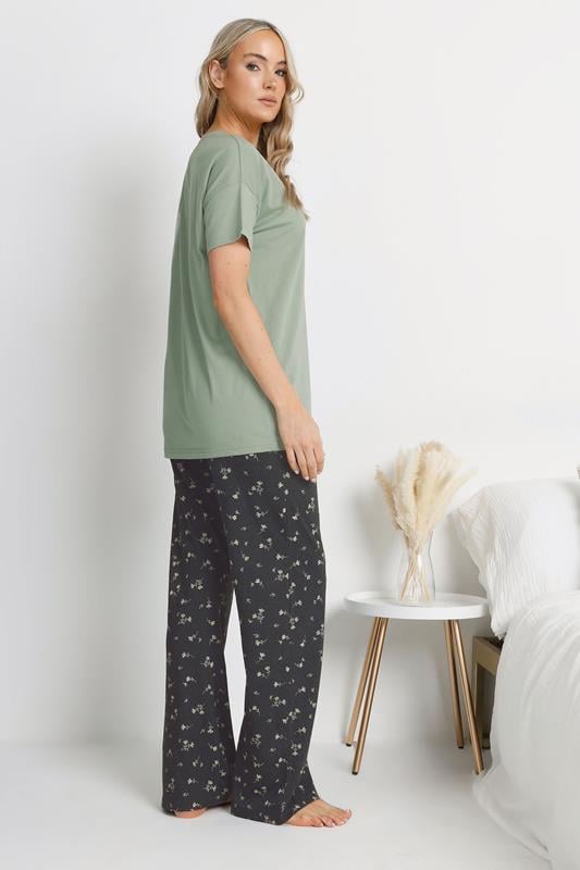 Evans LTS Tall Sage Green Floral 'Love Grows Here' Slogan Pyjama Set
