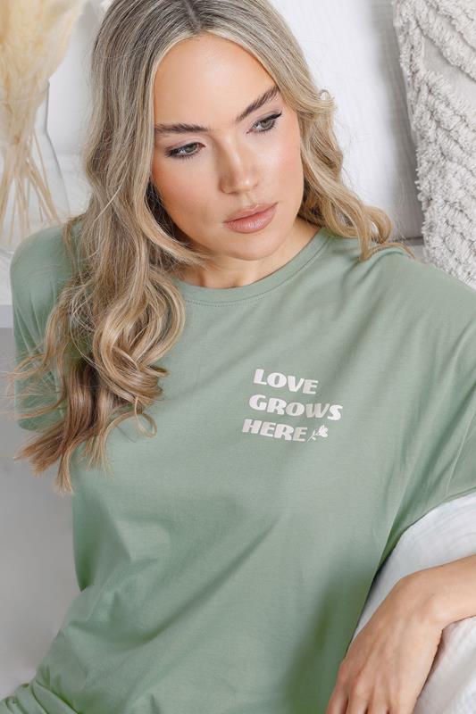 Evans LTS Tall Sage Green Floral 'Love Grows Here' Slogan Pyjama Set