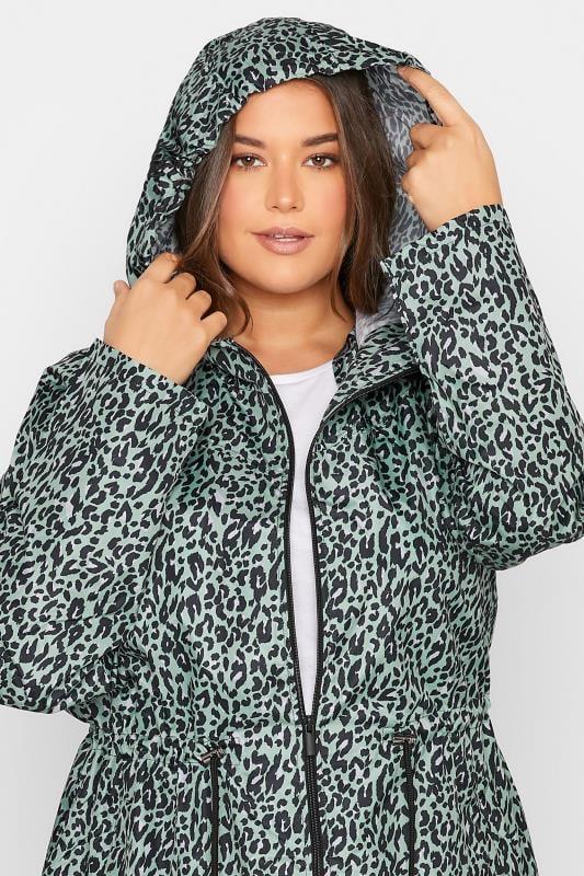Evans LTS Tall Sage Green Leopard Print Pocket Parka