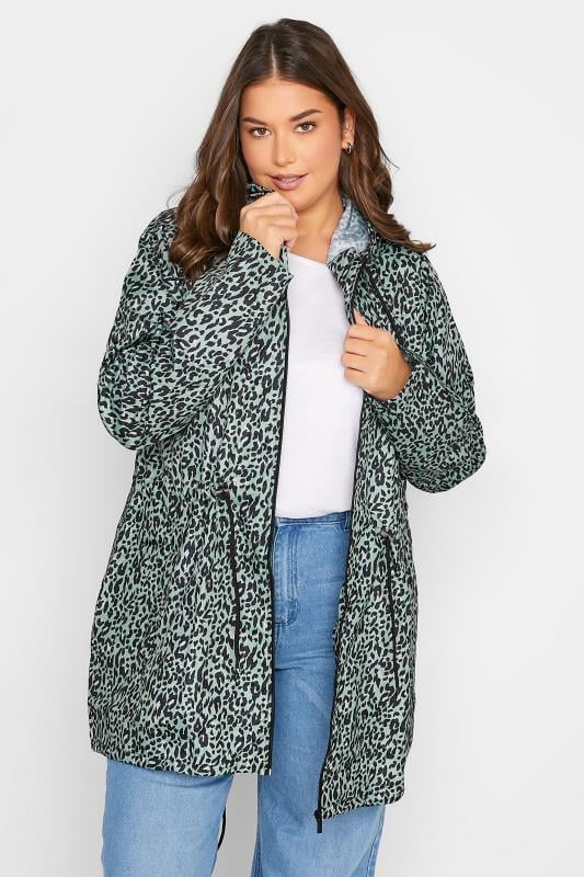 evans LTS Tall Sage Green Leopard Print Pocket Parka
