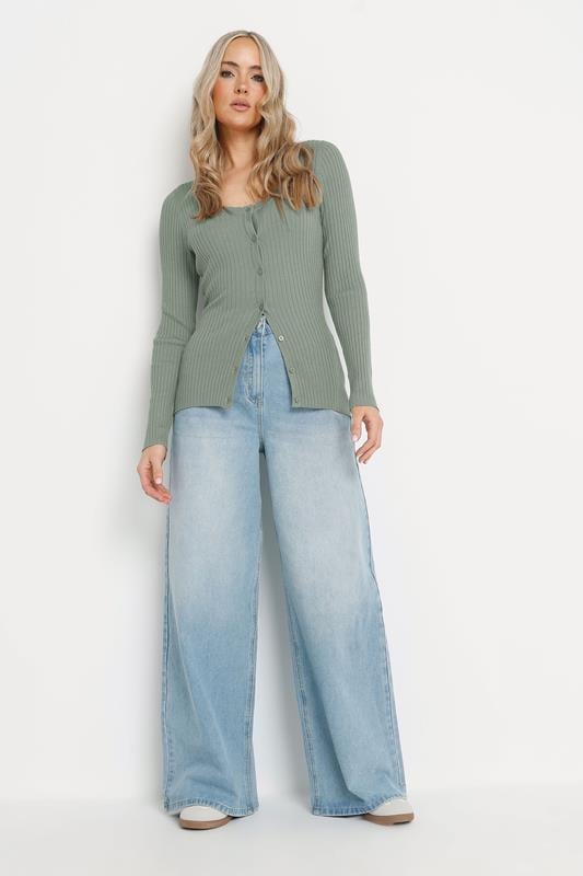 Evans LTS Tall Sage Green Ribbed Scalloped Hemline Cardigan