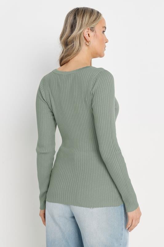 Evans LTS Tall Sage Green Ribbed Scalloped Hemline Cardigan